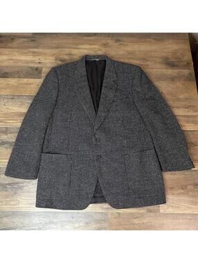 CANALI Vtg Sports Coat Wool Cashmere Black Blend Box Pattern Jacket Men's 54 R